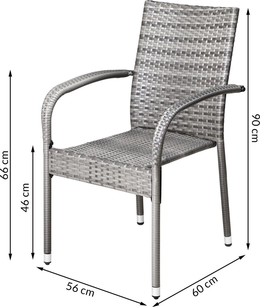 Casaria Polyrattan Tuinstoelen – 4 Stuks Stapelbaar – Grijs - Afbeelding 7