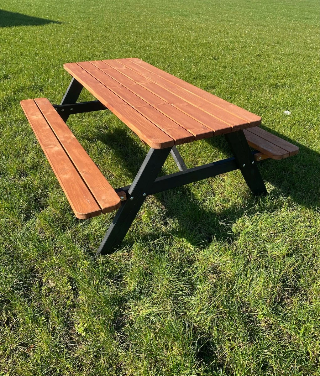Goedkopepicknicktafels.nl | Zwart Bruine XL Picknicktafel Bruno | Tuintafel 6 Persoons | Bruin Zwart Gespoten Gedroogd Grenen Hout! - Afbeelding 8