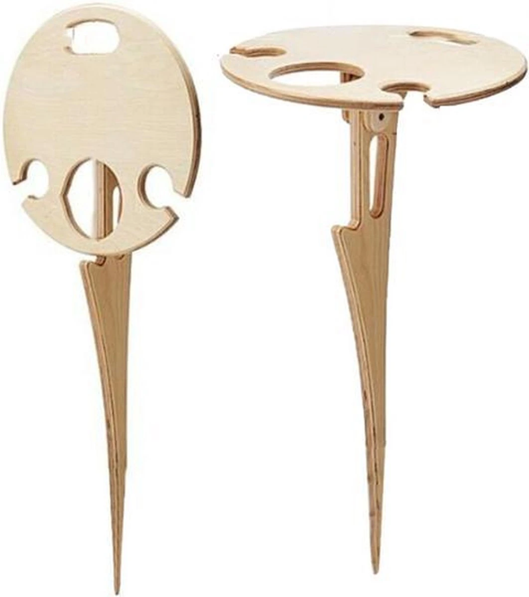 Merkloos Opvouwbare Wijntafel - Picknicktafel - Wijn Bijzettafel - Mannen Gadget - Vrouwen Cadeautjes - Moederdag Cadeautje - Bijzettafel Rond - Hout - Afbeelding 3