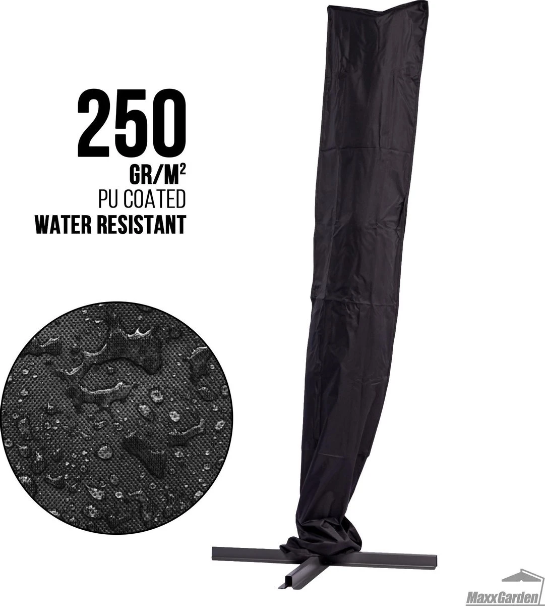 MaxxGarden Parasolhoes - Afdekhoes Voor Zweefparasol - Beschermhoes - 200-400 Cm - Met Rits En Trekkoord - Zwart - Afbeelding 5