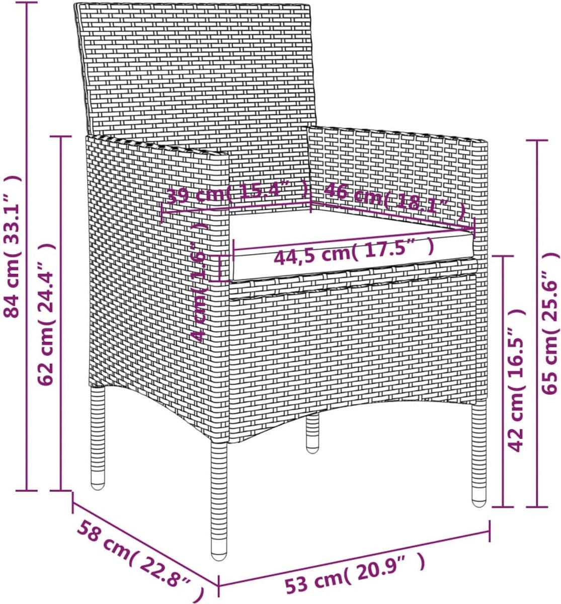 VidaXL 5-delige Tuinset Met Kussens Zwart - Afbeelding 3