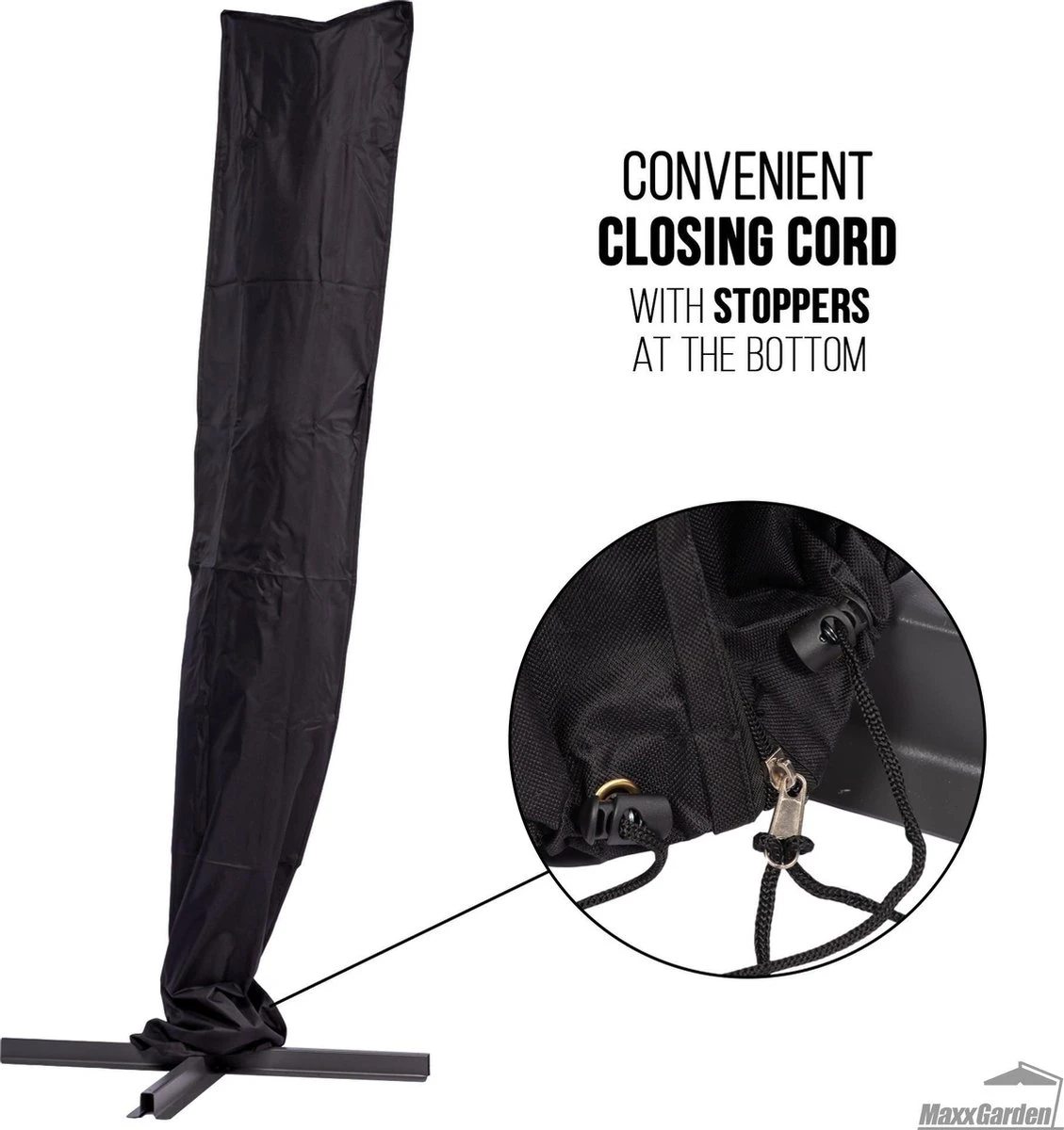 MaxxGarden Parasolhoes - Afdekhoes Voor Zweefparasol - Beschermhoes - 200-400 Cm - Met Rits En Trekkoord - Zwart - Afbeelding 2