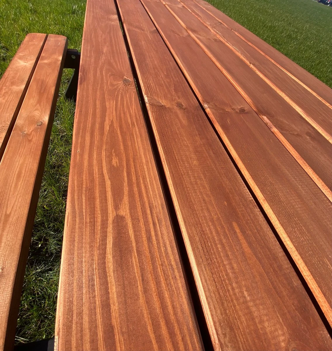 Goedkopepicknicktafels.nl | Zwart Bruine XL Picknicktafel Bruno | Tuintafel 6 Persoons | Bruin Zwart Gespoten Gedroogd Grenen Hout! - Afbeelding 5