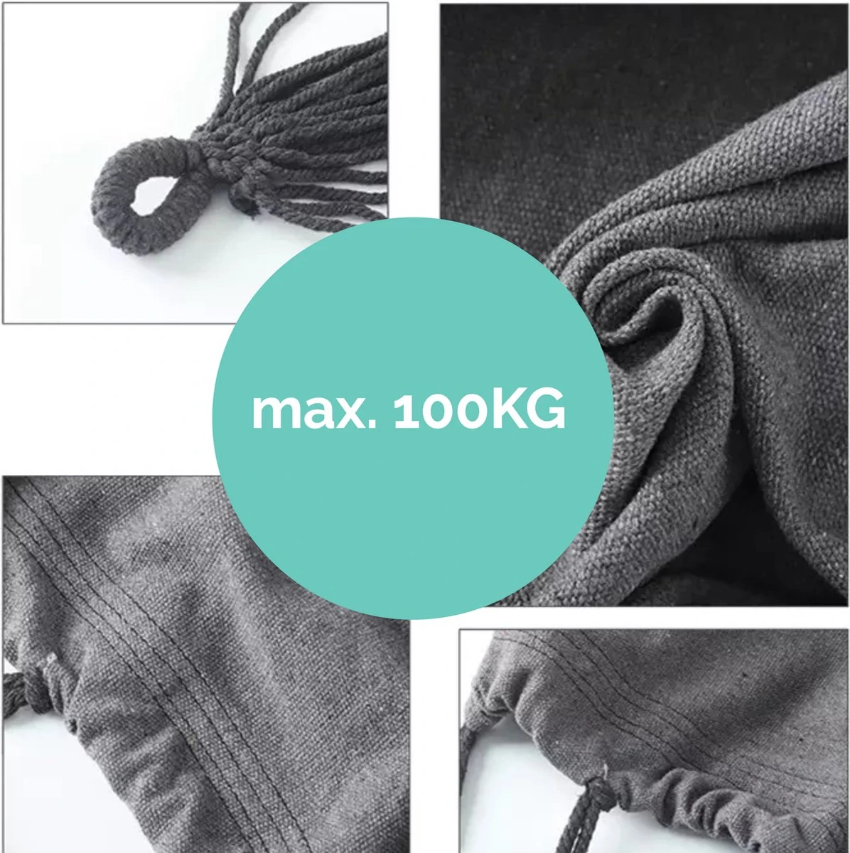 Hangmat Stoel - Hangstoel Voor Binnen Of Buiten - Incl. 2 Kussens - Zwart/Grijs Antraciet - Afbeelding 2