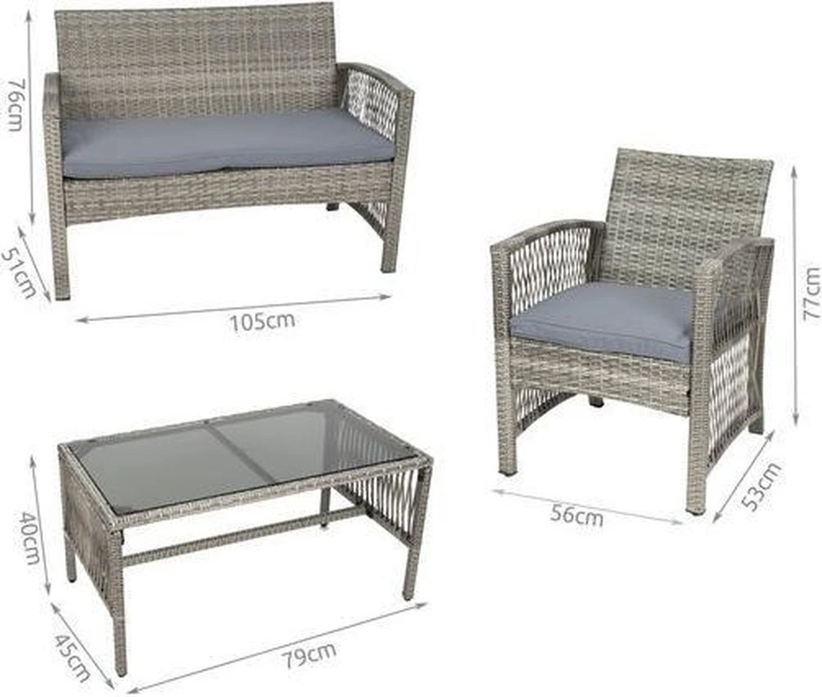 Merkloos Tuin Loungeset Grijs / Bruin - Lounge Set Tuin - Relax Bank - Lounge Bank Tuin - Tuinbank - Loungebank - Tuinset/ Loungebank - Tuinset - Tuinstoel - Loungeset - Rattan Tuinmeubilair - Poly Rotan Tuinmeubelen - Grijs / Bruin - Afbeelding 4