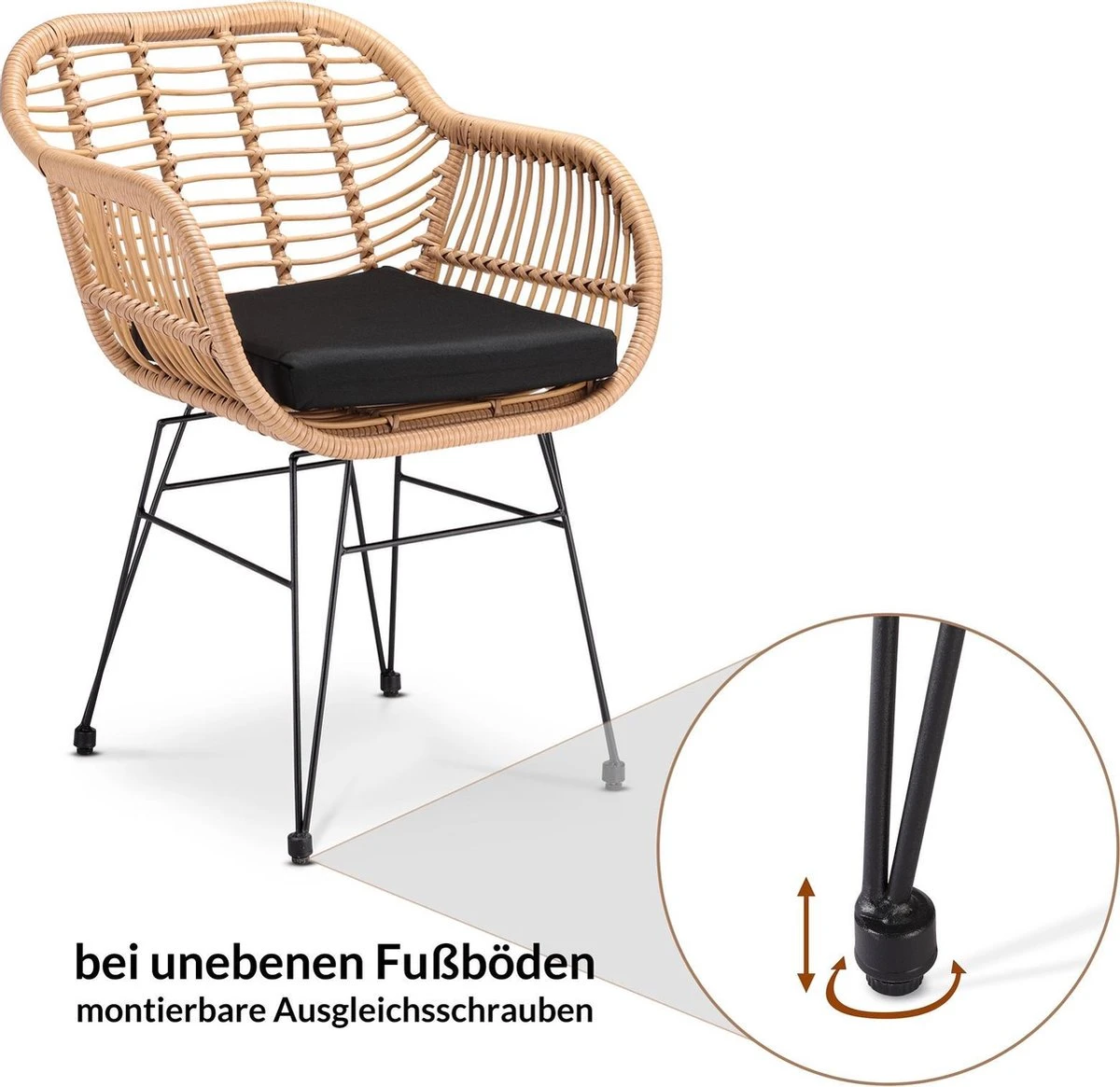 Casaria Polyrotan Kuipstoel Bali - Met Kussens – 2 Stuks - Afbeelding 10