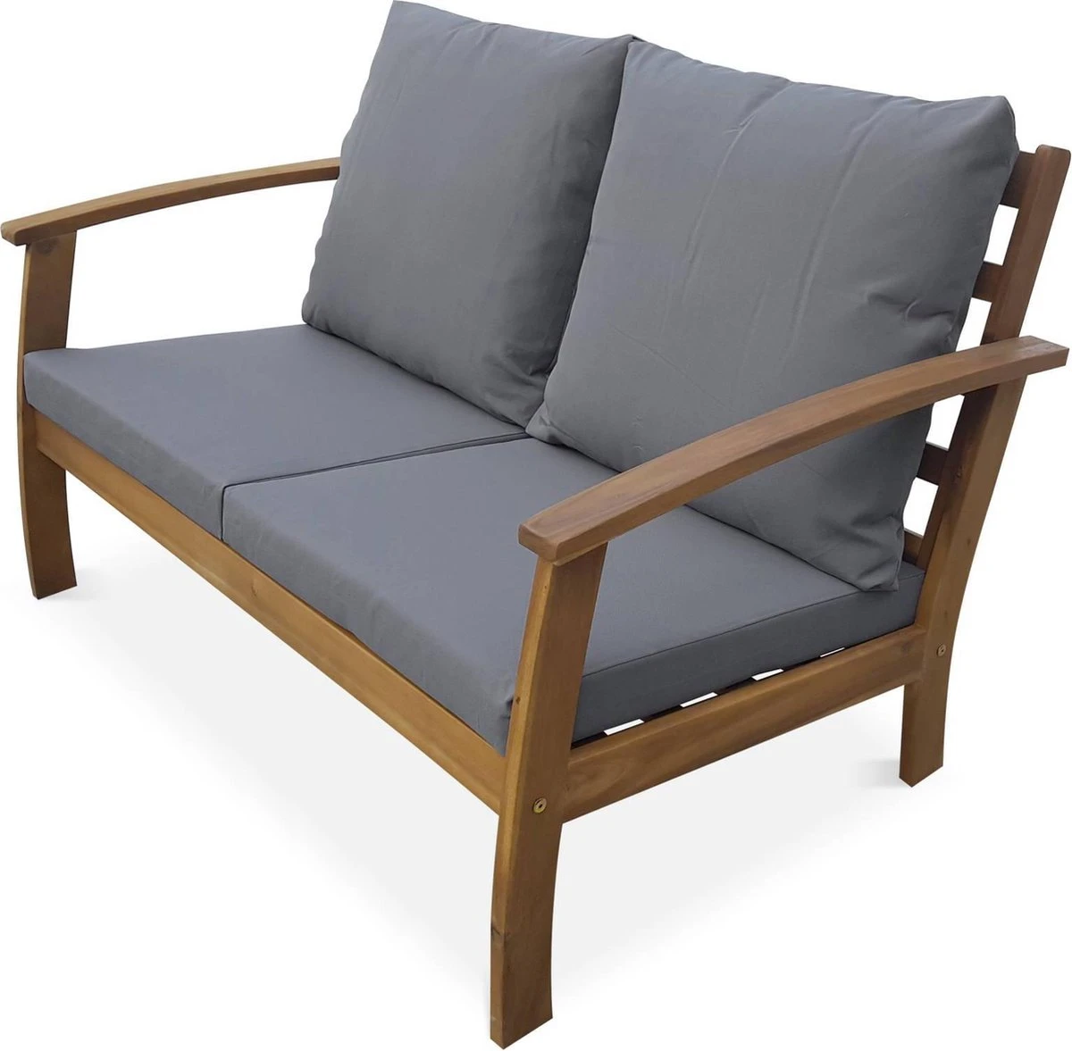 Houten Loungeset 4 Plaatsen - Ushuaïa - Grijs Kussens, Bank, Fauteuils En Lage Tafel Van Acacia, Design - Afbeelding 2