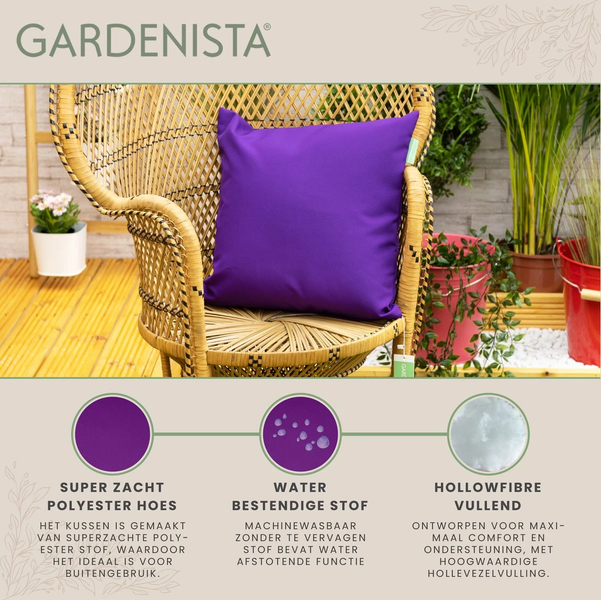 Gardenista Sierkussens - Hollow Fibre Gevuld 45cm Binnenkussen - Tuinkussens Voor Binnen En Buiten - Kussentjes Woonkamer - Afbeelding 5