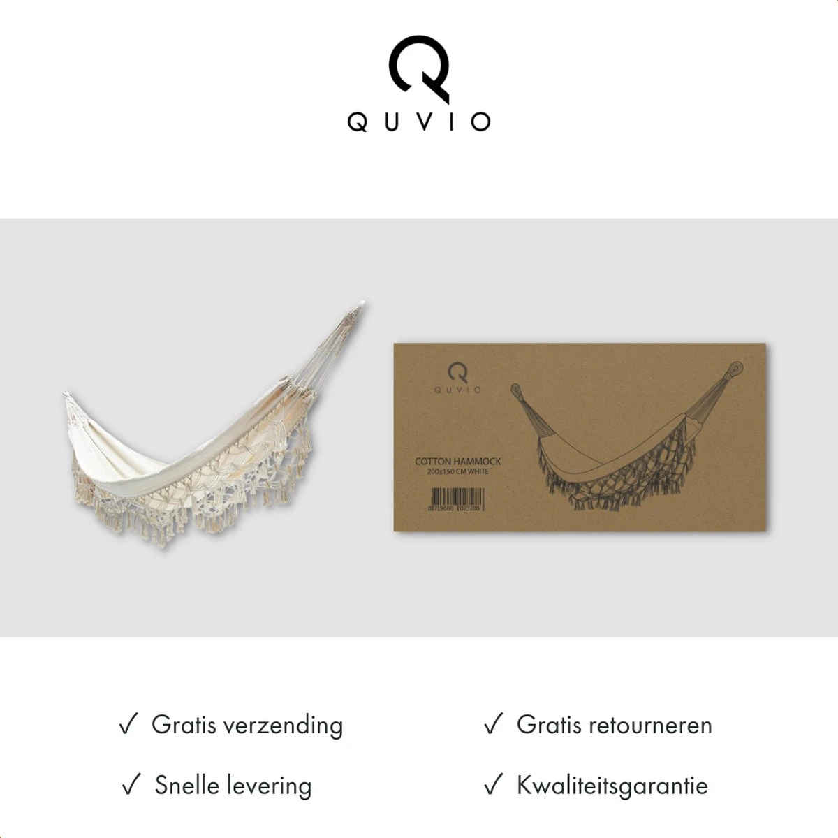 QUVIO Hangmat Voor In De Tuin - Tuinstoelen - Reishangmat Voor Camping, Outdoor En Reizen - Hamock - Katoen Ademend - Maximale Belasting Van 250KG - Lig Oppervlak Van 180 Cm - Geschikt Voor 1 Persoon - Beige - Afbeelding 7