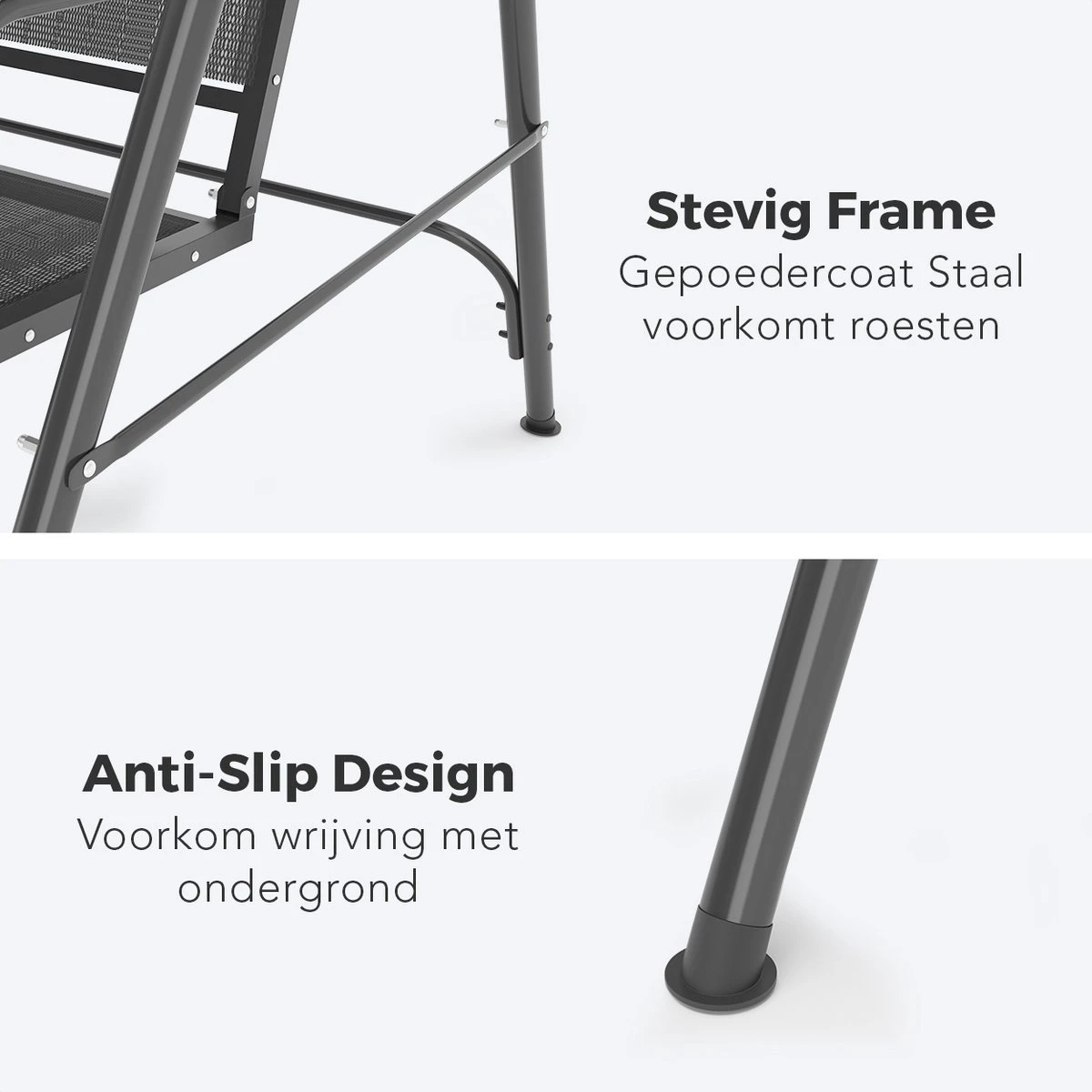 LifeGoods Schommelbank - 3-zits - Tot 250KG - Kantelbaar Dak - UV-bestendig Zonnescherm - 172x104x162cm - Grijs - Afbeelding 9