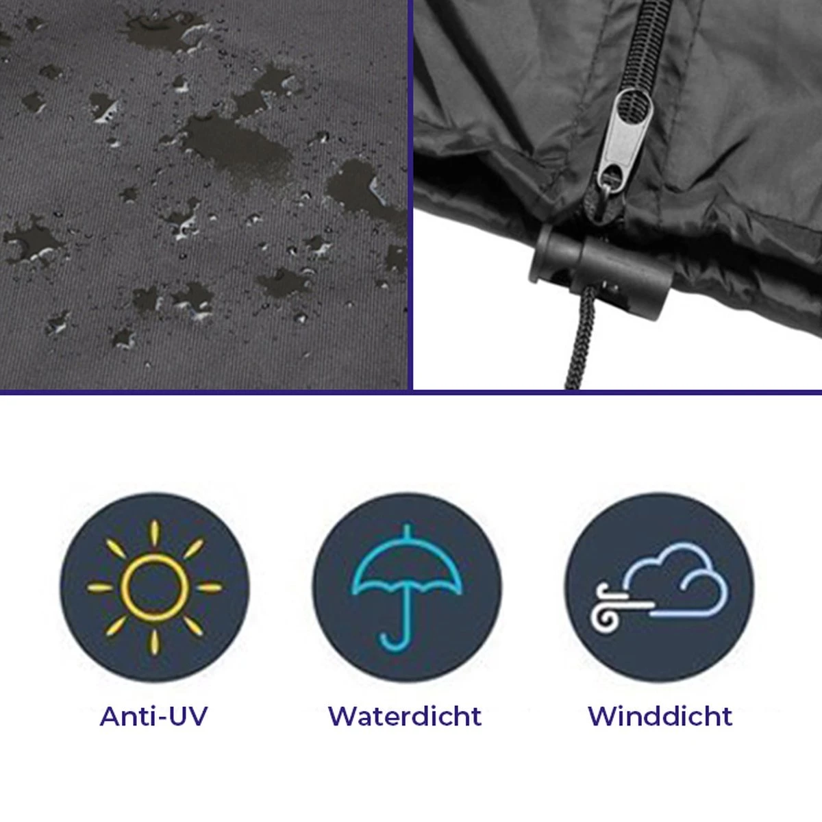 Merkloos Parasolhoes Met Rits En Trekkoord – Beschermhoes Voor Zweefparasol & Staande Parasol – Waterdicht Afdekhoes – Hoes Voor Hangparasol – Inclusief Opberghoes – Zwart - 205 Cm - Afbeelding 5