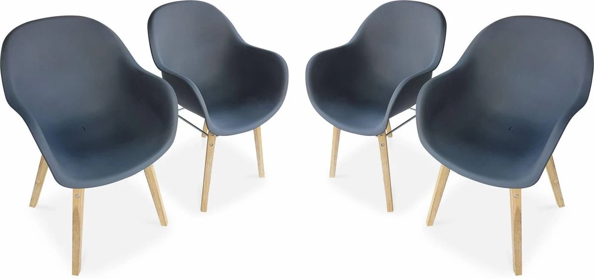 Alice's Garden Kuipstoelen CELEBES - Set Van 4 - Acacia En Kunststof - Grijs