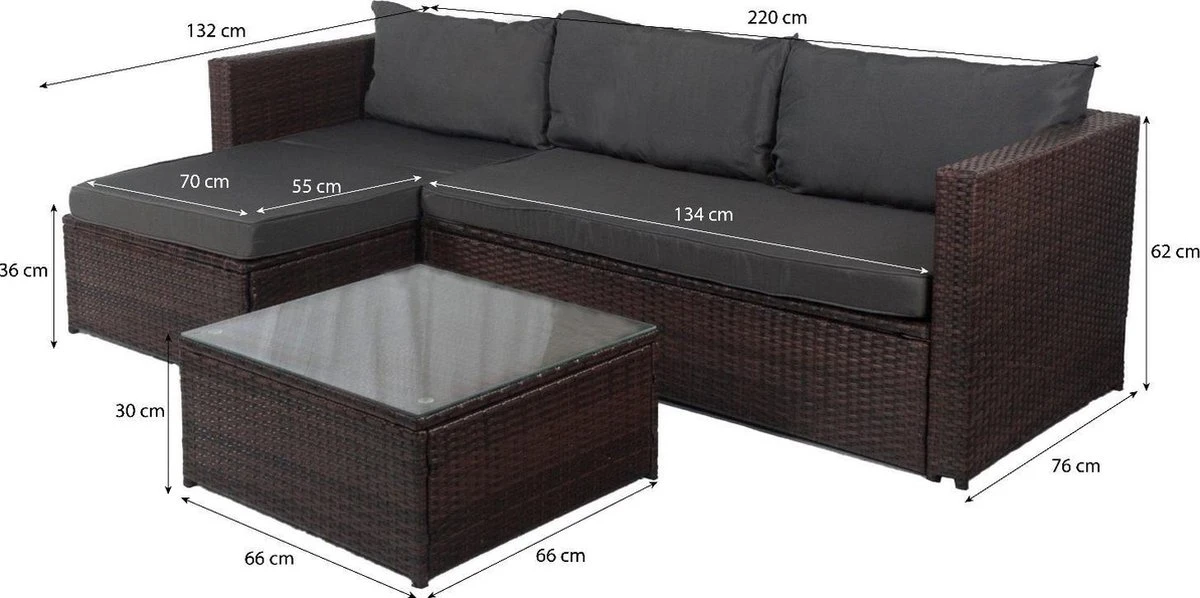 Loungebank Miko Bruin Tuin, Loungeset Buiten Wicker - Afbeelding 3