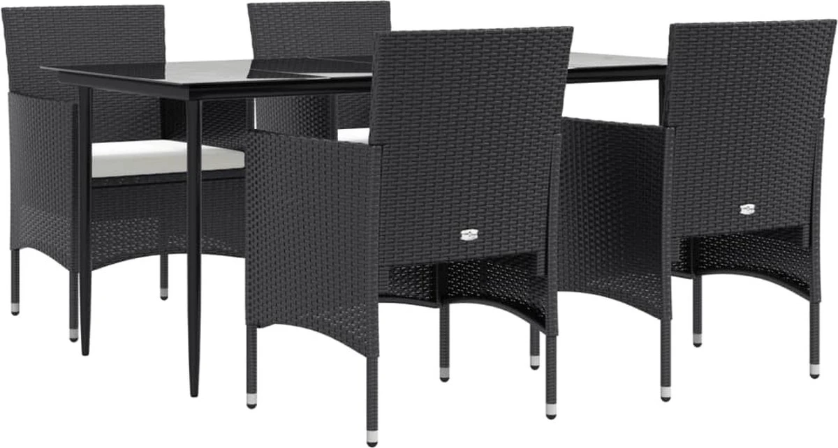VidaXL 5-delige Tuinset Met Kussens Zwart - Afbeelding 8
