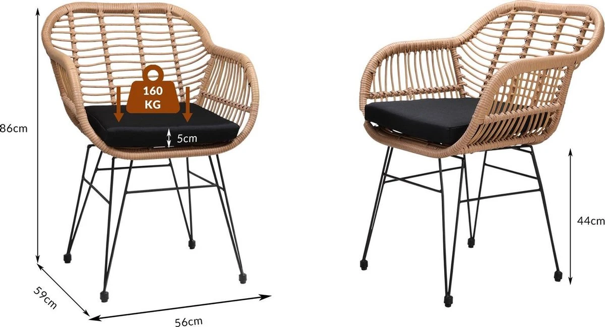 Casaria Polyrotan Kuipstoel Bali - Met Kussens – 2 Stuks - Afbeelding 6