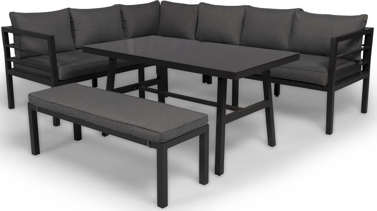 Merkloos Rocco | Loungeset Hoekset Tuinset | Aluminium| Hoekbank, Tuinbank, Tuintafel | 8 Zitplaatsen