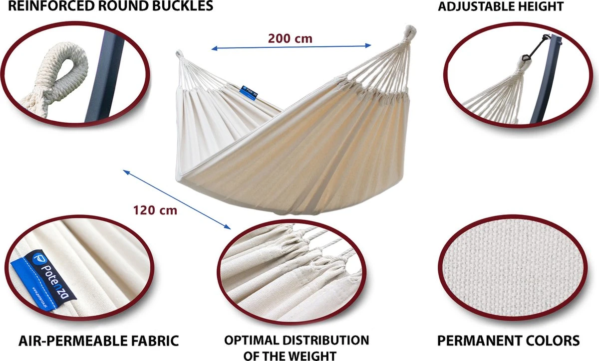 Hangmat Met Standaard – 1 Persoons – EXTRA STABIEL Frame Tot 120 Kg - Indela - Afbeelding 4