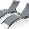 Alice's Garden Louisa Ligstoelen - Aluminium/Textileen - 1,67 M - Antraciet/Grijs