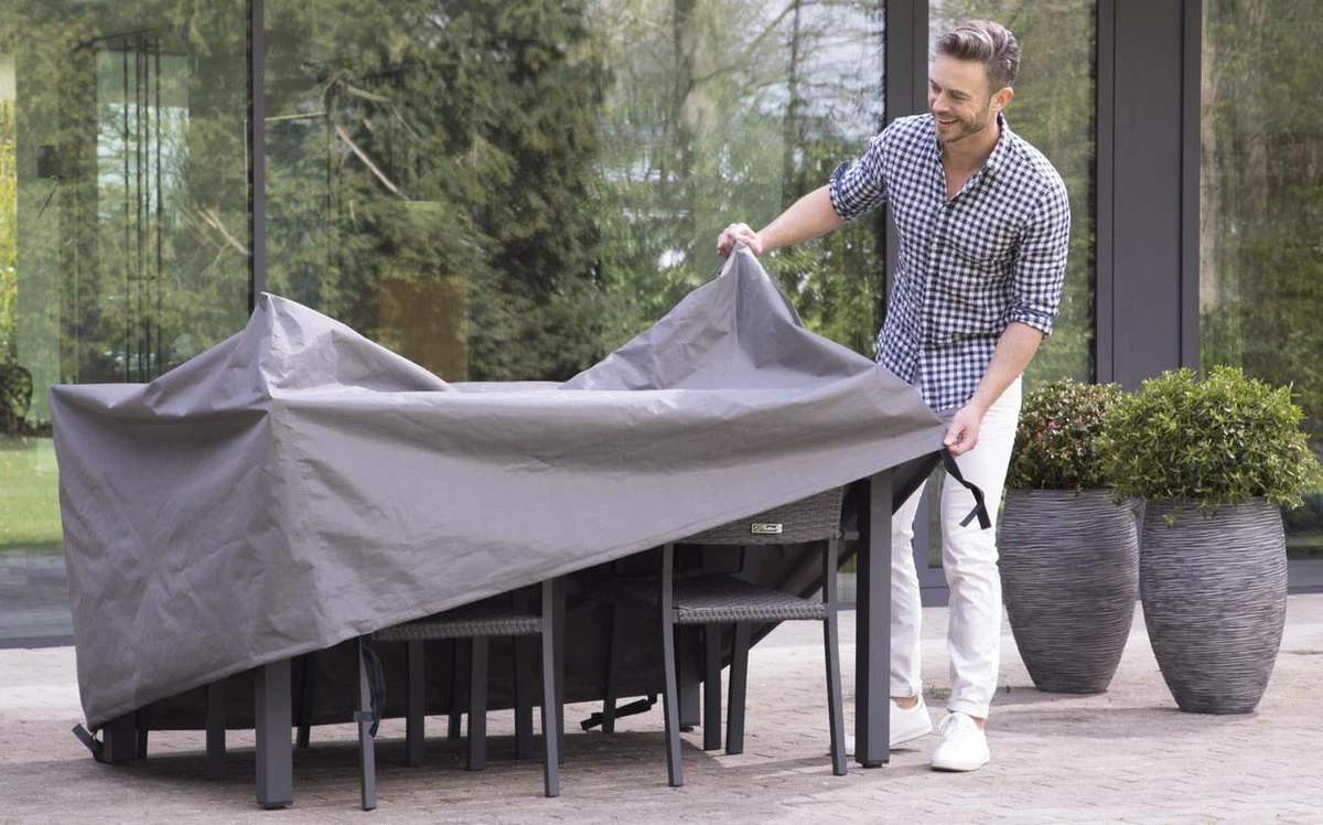 Weersbestendige Beschermhoes Tuinset (S) | 165 X 135 X 95 Cm | Premium | Waterproof | TÜV Rheinland Gecertificeerd | Hoes Voor Tuin | Waterdicht | Solution Dyed (verkleuring Onmogelijk) | Grijs / Antraciet - Afbeelding 2