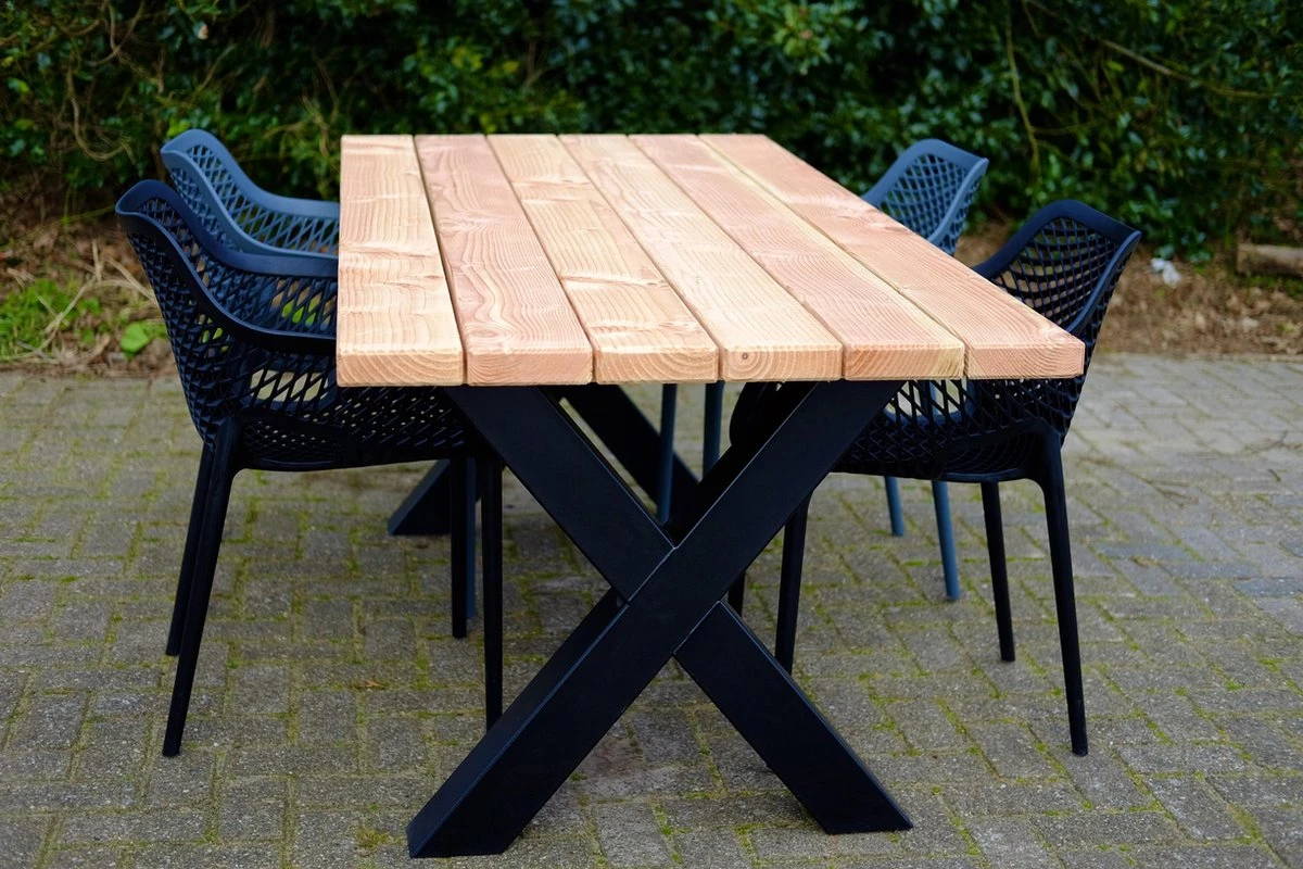 Tuintafel Douglas 220 Cm X 90 Cm | Stalen Poten | + Montage | Duurzame Eettafel | Onderhoudsarm 6-8 Personen | Geschaafd Hout | DuuMaa - Afbeelding 2