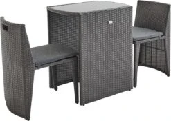 Alice's Garden Balkonset Doppio - 2 Stoelen - Inschuifbaar - Wicker - Grijs