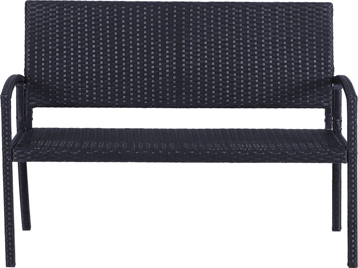 Outsunny Polyrotan Tuinbank 2-zits Parkbank Bank Staal Zwart 867-022 - Afbeelding 3