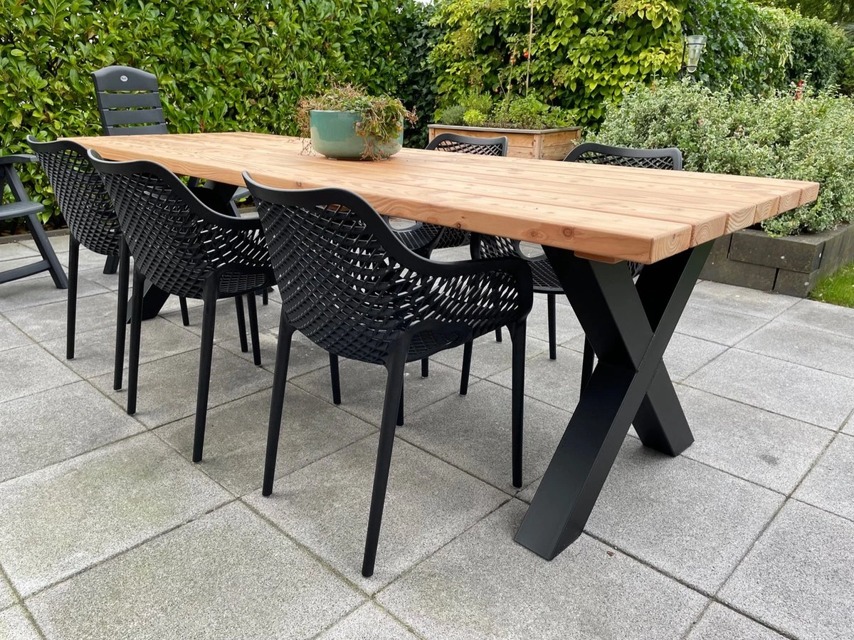 Tuintafel Douglas 220 Cm X 90 Cm | Stalen Poten | + Montage | Duurzame Eettafel | Onderhoudsarm 6-8 Personen | Geschaafd Hout | DuuMaa - Afbeelding 5