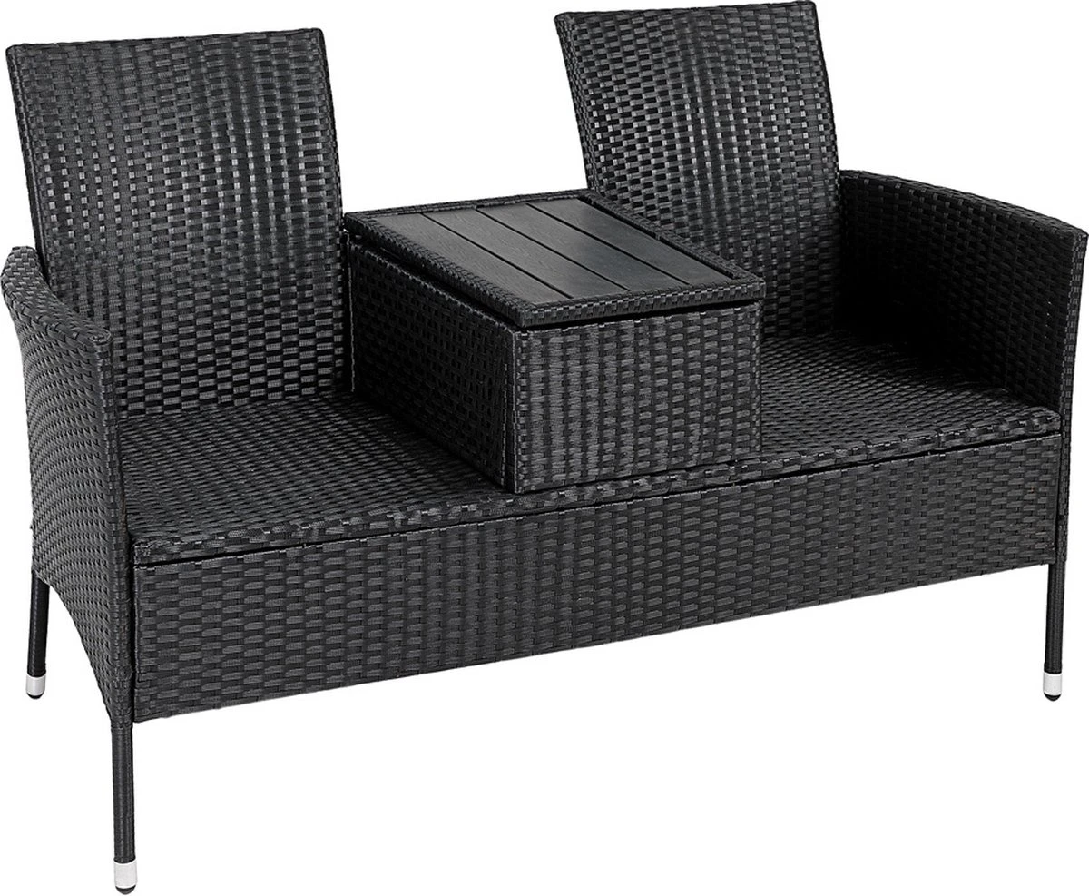 Casaria Tuinbank Polyrattan – 2 Zitter Incl. Tafel & Kussens – Zwart - Afbeelding 8