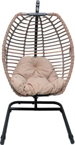 Pochon Home - Egg Hangstoel Met Standaard - Ergonomisch - Capuccino - Incl. Kussen - Egg Chair Binnen En Buiten