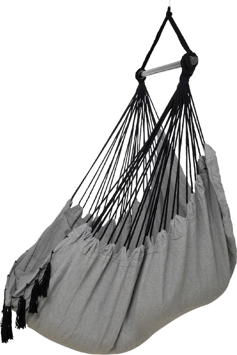 Vita5 XXL Hangstoel | Binnen&Buiten Hangnest | Incl. 2 Kussens En Boekenvak | Volwassenen&Kinderen | Hangmatstoel Tot 225kg | Grijs - Afbeelding 11