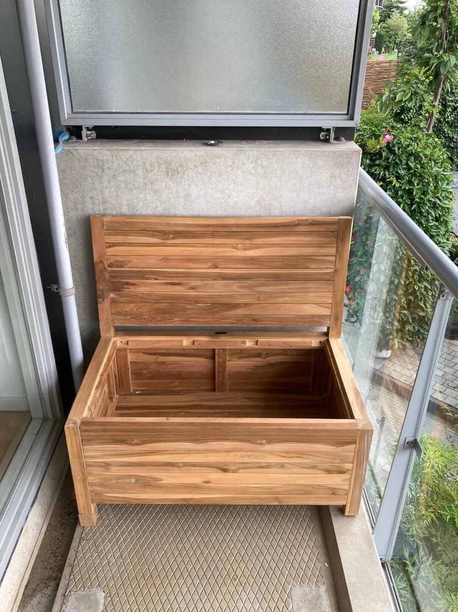 Kleine Teakhouten Tuinbank Met Opbergruimte - 100 X 60 X 90 Cm - Duurzaam Teakhout - Blijft Strak En Mooi - Sterke Constructie Om Lang Mee Te Gaan - Afbeelding 5