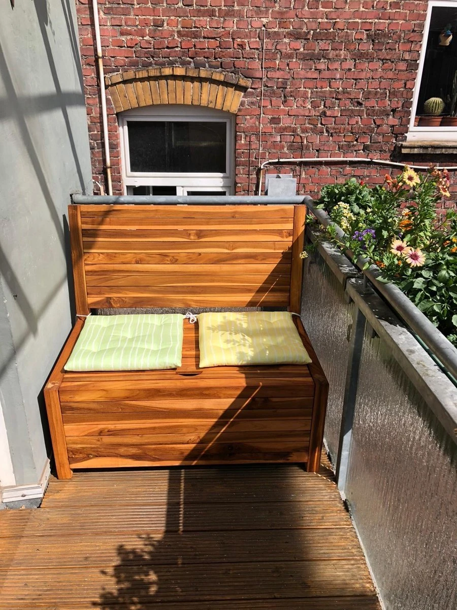 Kleine Teakhouten Tuinbank Met Opbergruimte - 100 X 60 X 90 Cm - Duurzaam Teakhout - Blijft Strak En Mooi - Sterke Constructie Om Lang Mee Te Gaan - Afbeelding 8