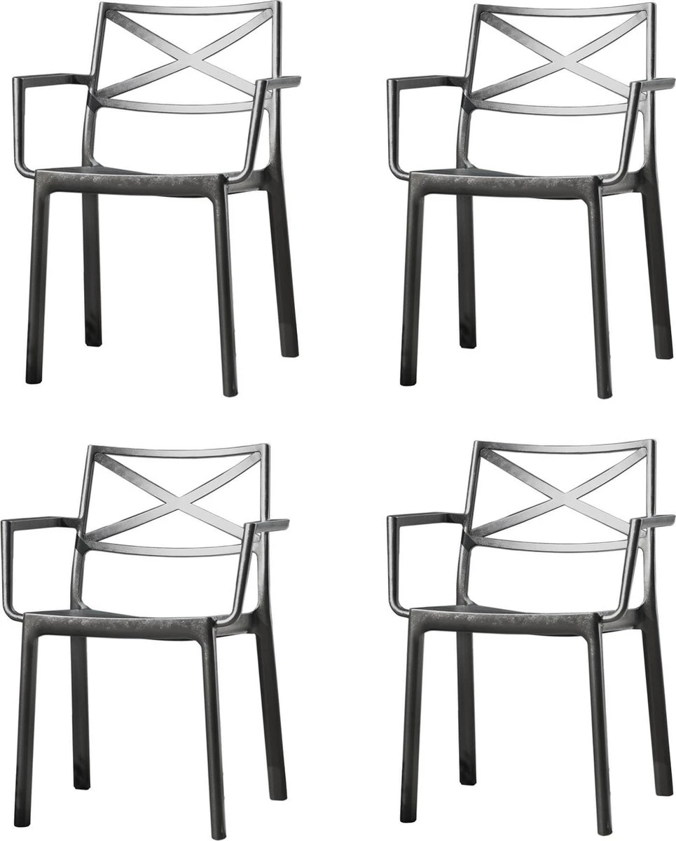 Keter Metalix Tuinstoelen - 4 Stuks - 53,3x60,2x81,3 Cm - Zwart